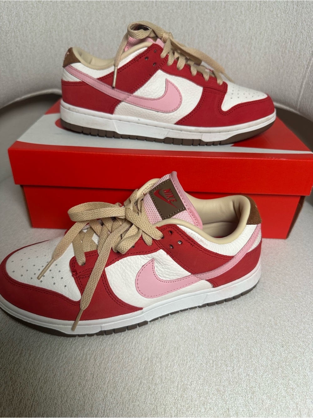 Nike Dunk Low PRM Box Label in Sport Red and Straw